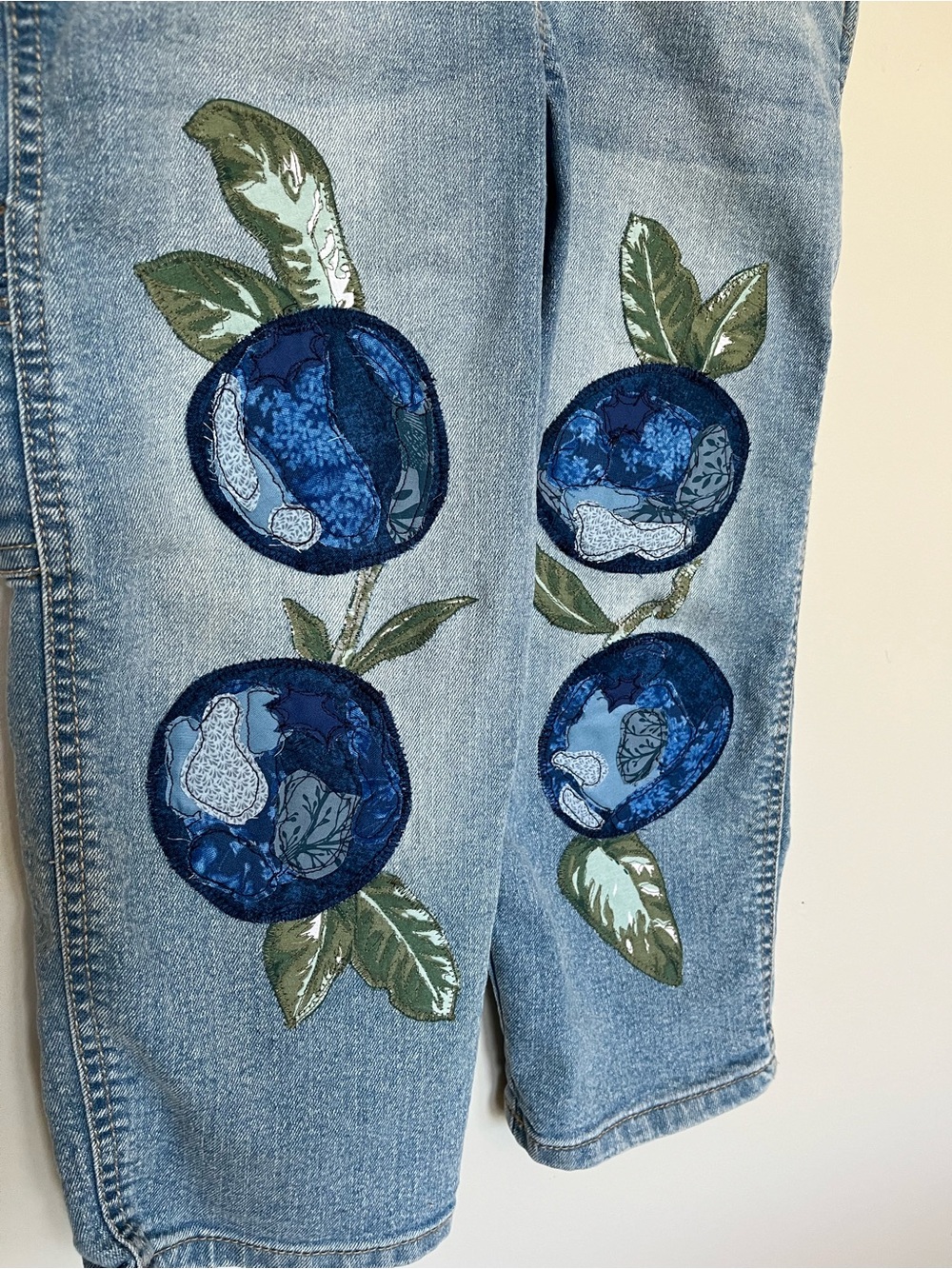 Kids overalls size 5 with blueberry appliqués patches